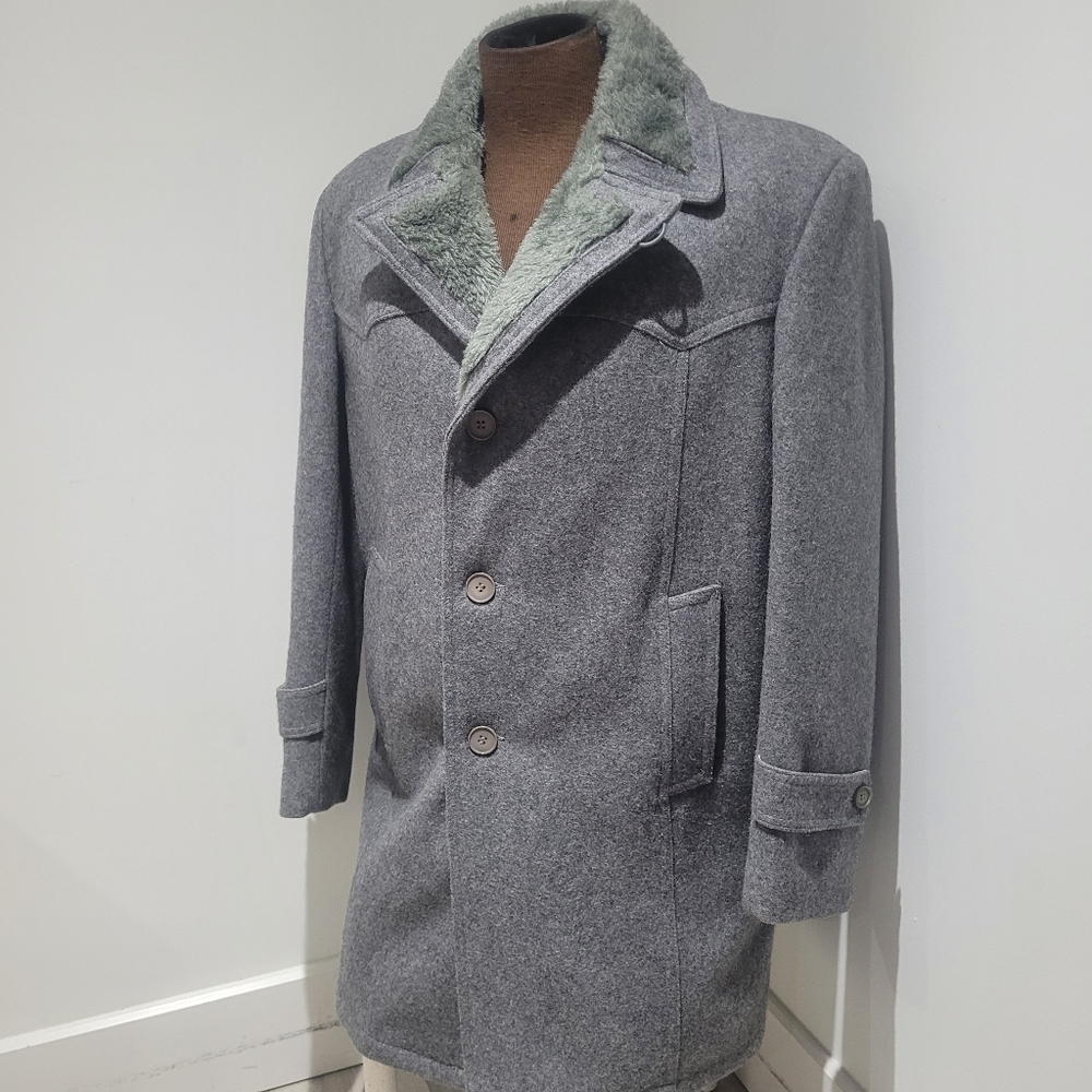 Wm H Leishman Men's Vintage Single Breasted Wool Winter Coat Size 44 Gray Lined - Picture 3 of 12